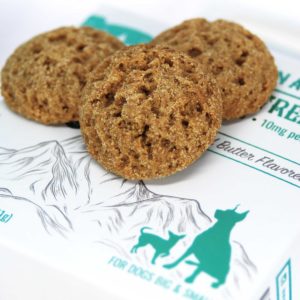 close of of three dog treats